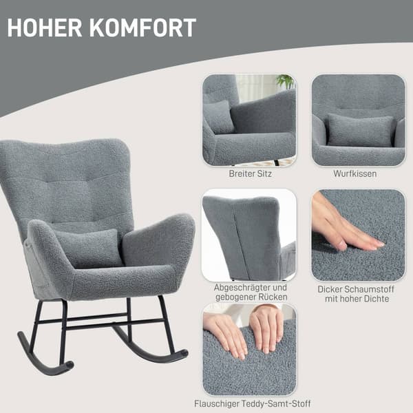 Rootz Rocking Stol - Fluffy Lounge stol - skridsikre hvilestol - luksuriøs komfort - 67 cm x 95 cm x 100 cm - Grå