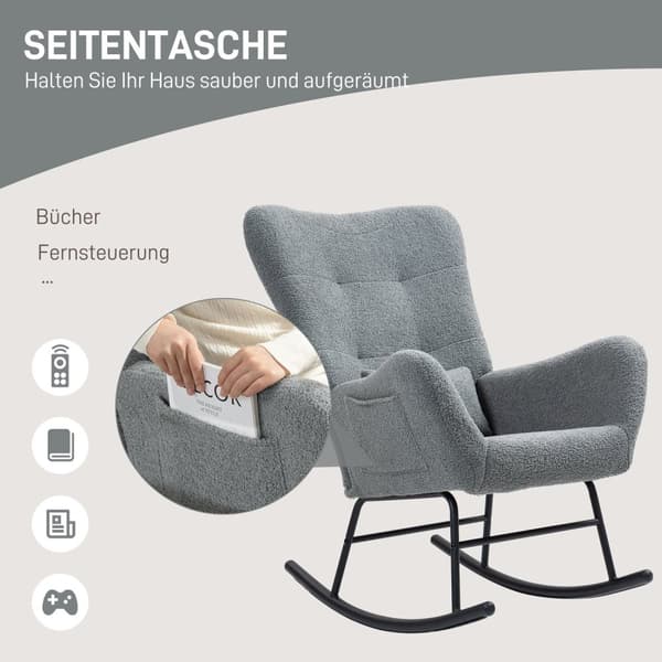 Rootz Rocking Stol - Fluffy Lounge stol - skridsikre hvilestol - luksuriøs komfort - 67 cm x 95 cm x 100 cm - Grå
