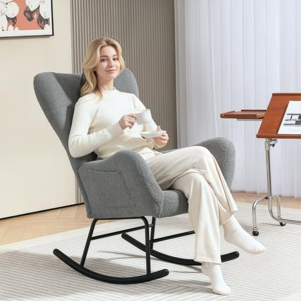Rootz Rocking Stol - Fluffy Lounge stol - skridsikre hvilestol - luksuriøs komfort - 67 cm x 95 cm x 100 cm - Grå