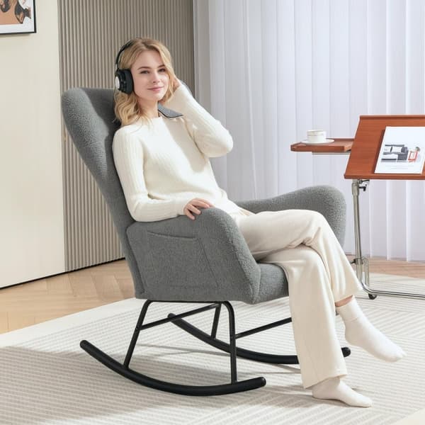 Rootz Rocking Stol - Fluffy Lounge stol - skridsikre hvilestol - luksuriøs komfort - 67 cm x 95 cm x 100 cm - Grå