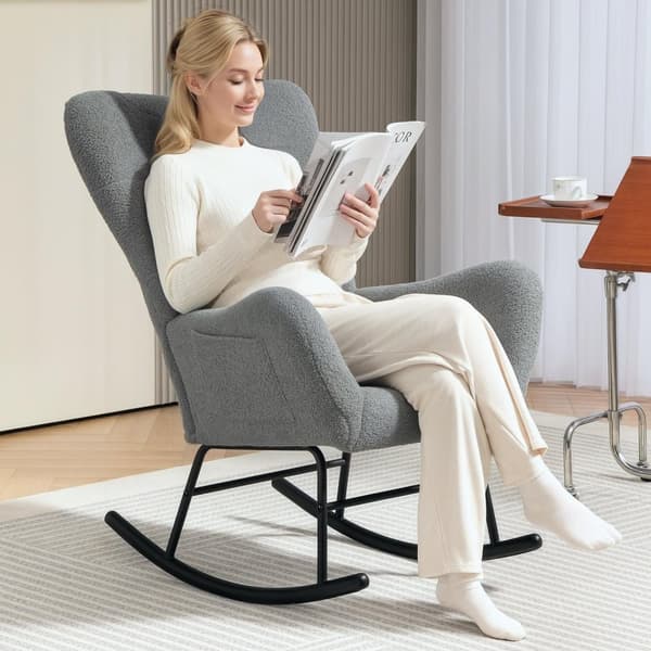 Rootz Rocking Stol - Fluffy Lounge stol - skridsikre hvilestol - luksuriøs komfort - 67 cm x 95 cm x 100 cm - Grå