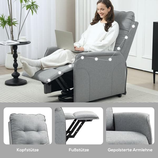 Rootz RECLINER LANSCHAIR - Elektrisk afslapningsstol - Grå stående hjælp - Fjernbetjening - Luksuriøs komfort - 68 cm x 88 cm x 104 cm