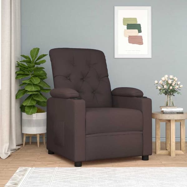Reclinerfåtölj mörkbrun tyg