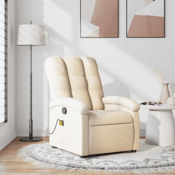 Massagefåtölj gräddvit tyg