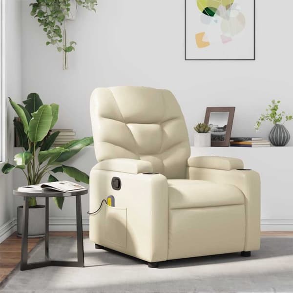 Massagefåtölj gräddvit konstläder