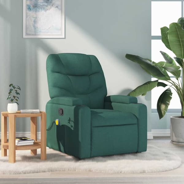 Massagefåtölj mörkgrön tyg