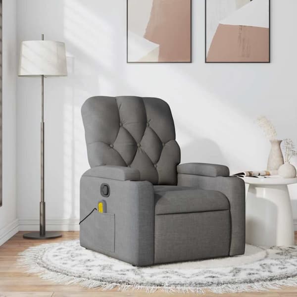 Massagefåtölj mörkgrå tyg