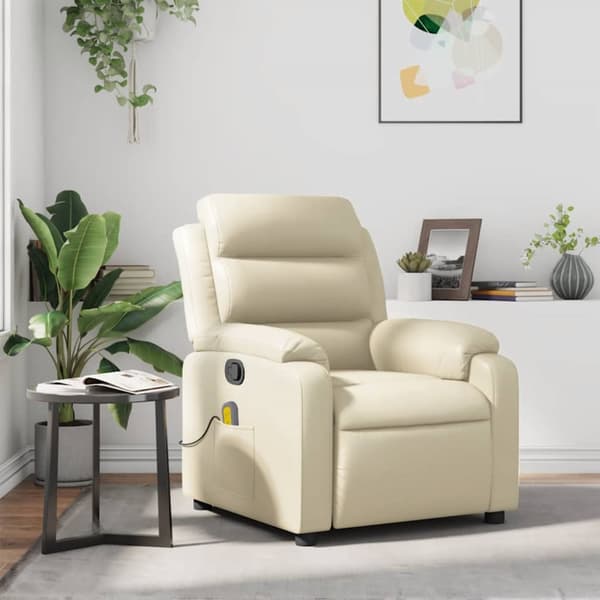 Massagefåtölj gräddvit konstläder