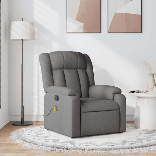 Massagefåtölj mörkgrå tyg