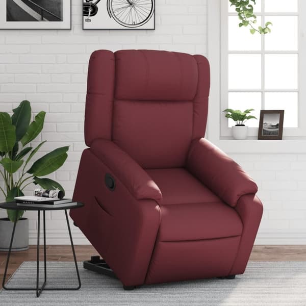Reclinerfåtölj med uppresningshjälp vinröd konstläder