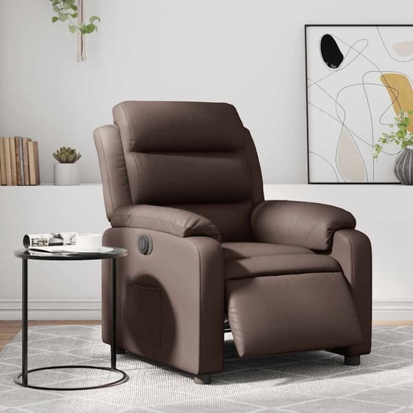 Elektronisk reclinerfåtölj brun konstläder