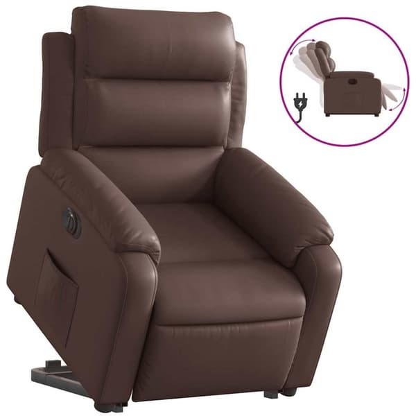Reclinerfåtölj med uppresningshjälp brun konstläder