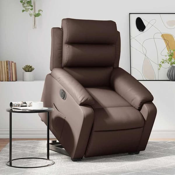 Reclinerfåtölj med uppresningshjälp brun konstläder