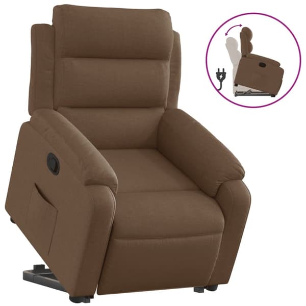 Reclinerfåtölj med uppresningshjälp brun tyg