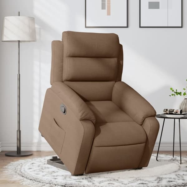 Reclinerfåtölj med uppresningshjälp brun tyg