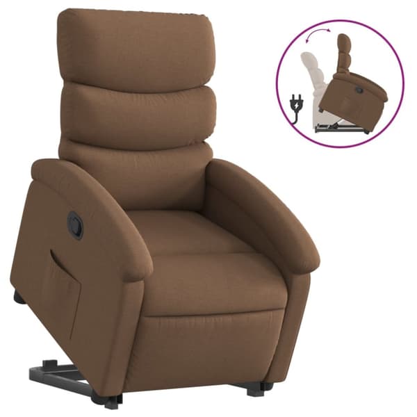 Reclinerfåtölj med uppresningshjälp brun tyg