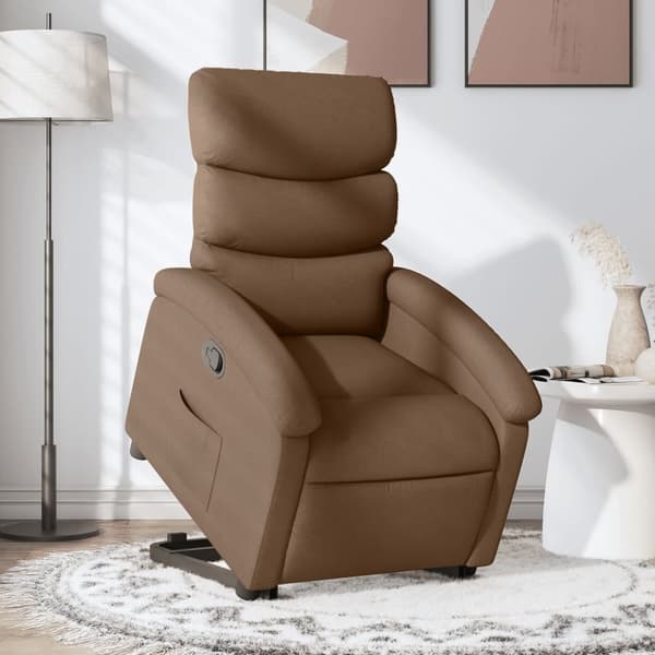 Reclinerfåtölj med uppresningshjälp brun tyg