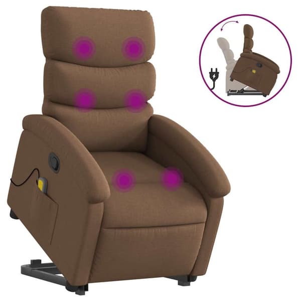 Massagefåtölj med uppresningshjälp brun tyg