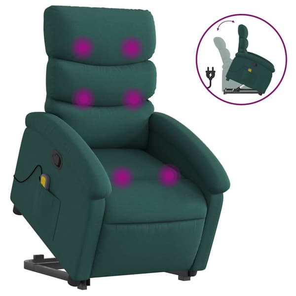 Massagefåtölj med uppresningshjälp mörkgrön tyg