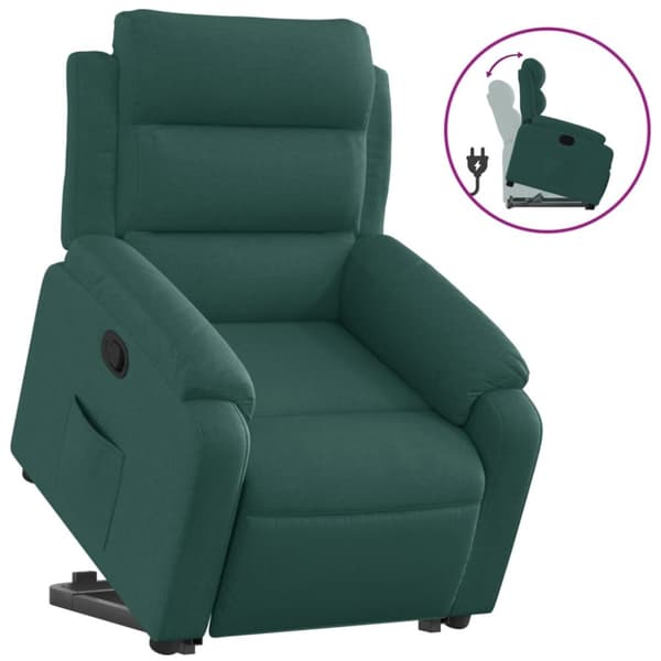 Reclinerfåtölj med uppresningshjälp mörkgrön tyg