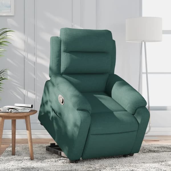 Reclinerfåtölj med uppresningshjälp mörkgrön tyg