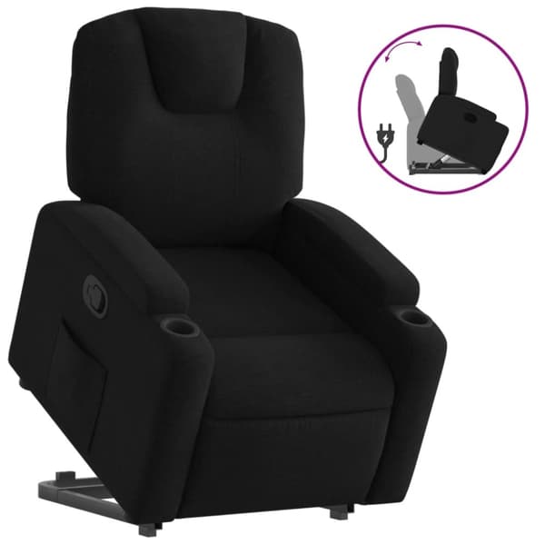 Reclinerfåtölj med uppresningshjälp svart tyg