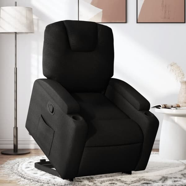 Reclinerfåtölj med uppresningshjälp svart tyg