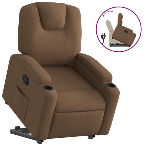 Reclinerfåtölj med uppresningshjälp brun tyg