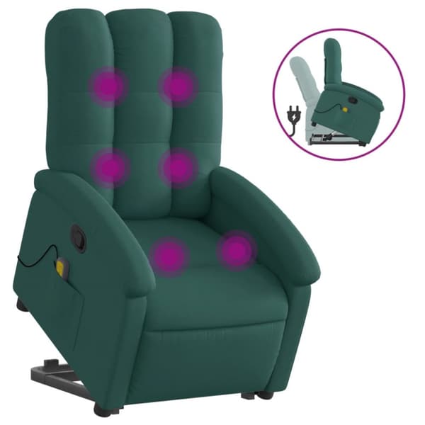 Massagefåtölj med uppresningshjälp mörkgrön tyg