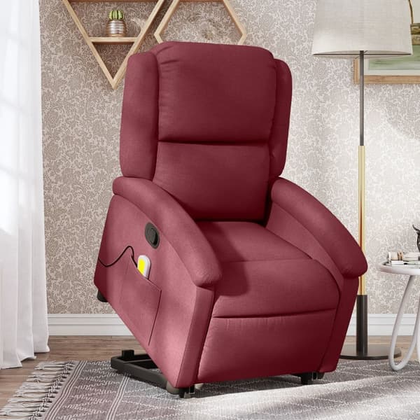 Reclinerfåtölj med uppresningshjälp vinröd tyg