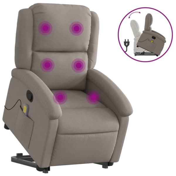 Massagefåtölj med uppresningshjälp taupe tyg