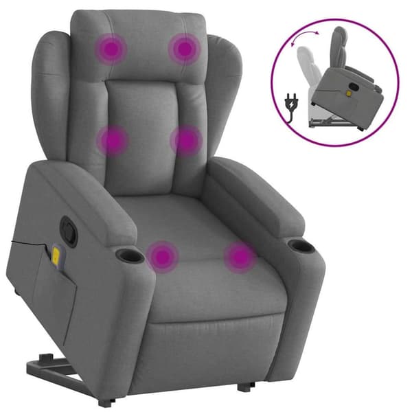 Massagefåtölj med uppresningshjälp mörkgrå tyg