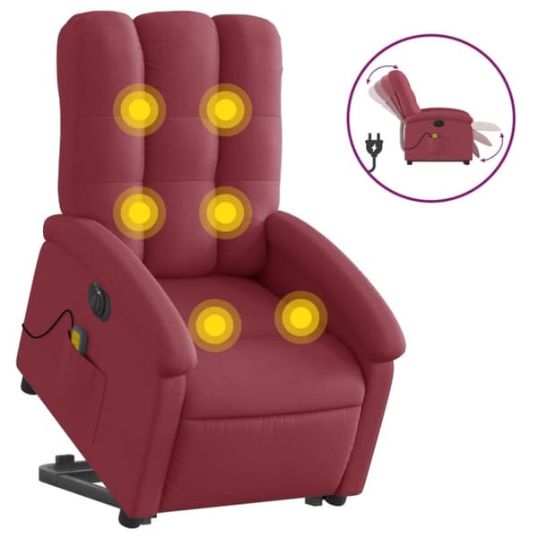 Elektrisk massagefåtölj med uppresningshjälp vinröd tyg