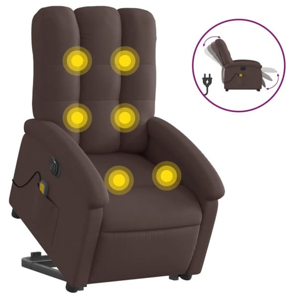 Elektrisk massagefåtölj med uppresningshjälp mörkbrun tyg