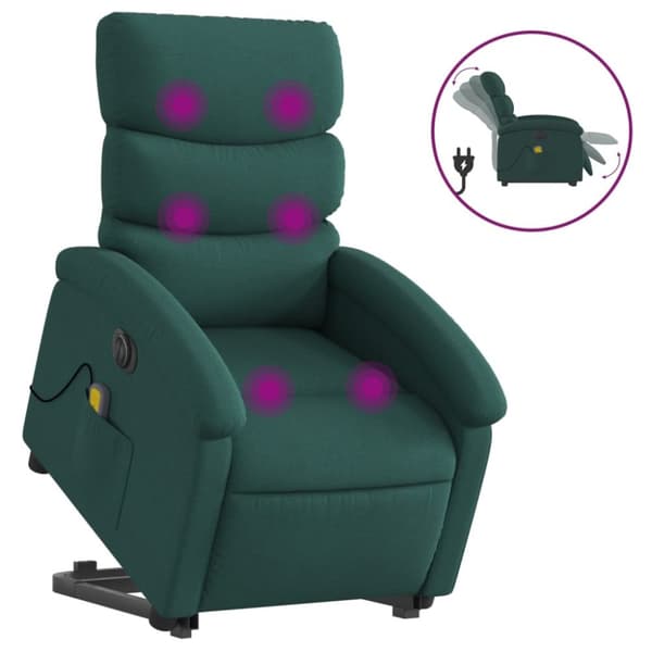 Elektrisk massagefåtölj med uppresningshjälp mörkgrön tyg