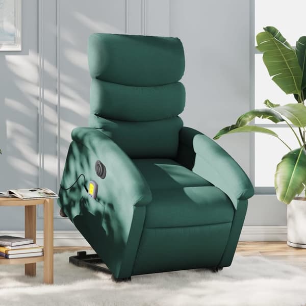Elektrisk massagefåtölj med uppresningshjälp mörkgrön tyg
