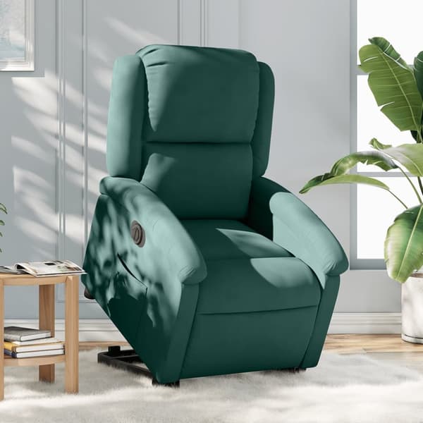 Elektrisk reclinerfåtölj med uppresningshjälp mörkgrön sammet