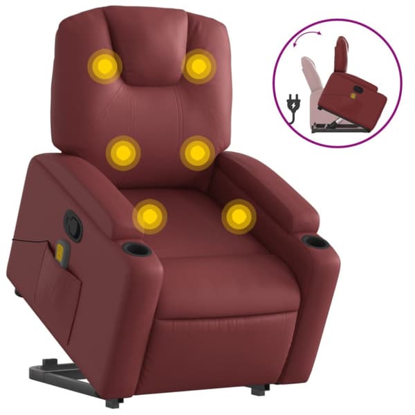 Massagefåtölj med uppresningshjälp vinröd konstläder
