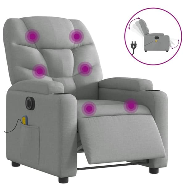 Elektrisk massagefåtölj ljusgrå tyg