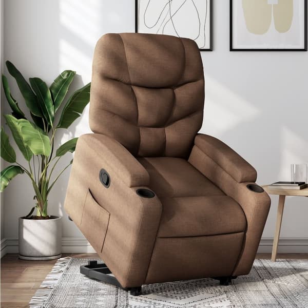Reclinerfåtölj med uppresningshjälp brun tyg