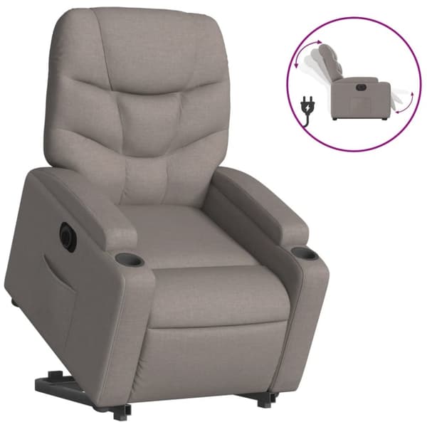 Elektrisk reclinerfåtölj med uppresningshjälp taupe tyg