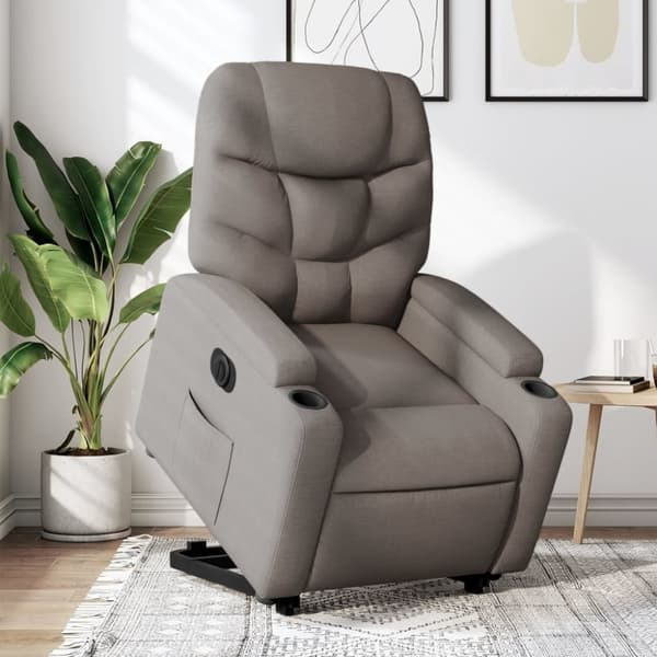 Elektrisk reclinerfåtölj med uppresningshjälp taupe tyg