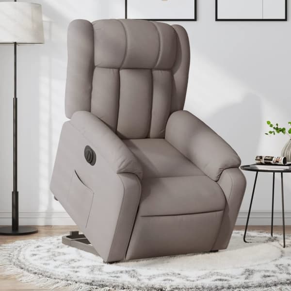 Elektrisk reclinerfåtölj med uppresningshjälp taupe tyg