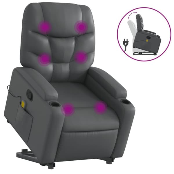 Massagefåtölj med uppresningshjälp Grå konstläder