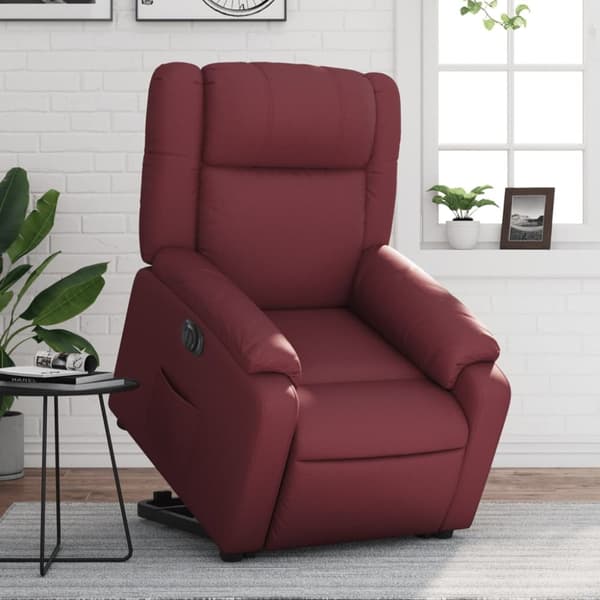 Reclinerfåtölj med uppresningshjälp vinröd konstläder