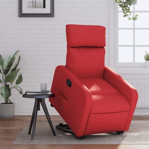 Reclinerfåtölj med uppresningshjälp röd konstläder