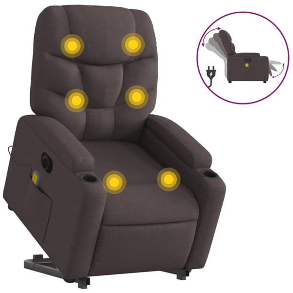 Elektrisk massagefåtölj med uppresningshjälp mörkbrun tyg
