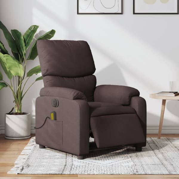 Elektrisk massagefåtölj mörkbrun tyg