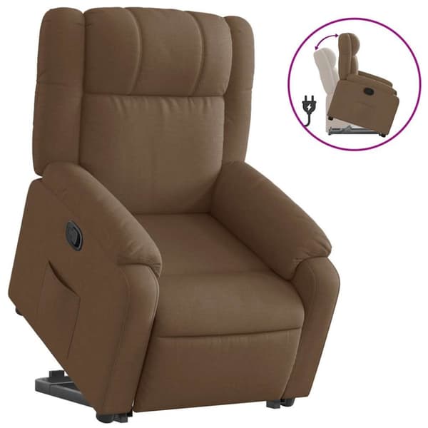 Reclinerfåtölj med uppresningshjälp brun tyg