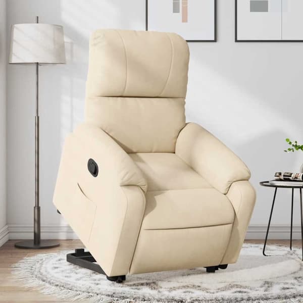 Reclinerfåtölj med uppresningshjälp gräddvit mikrofibertyg